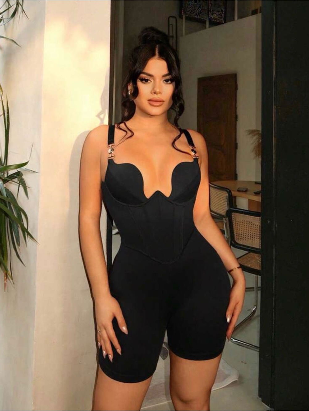 Black Sculpting Bustier Romper - Women Sexy